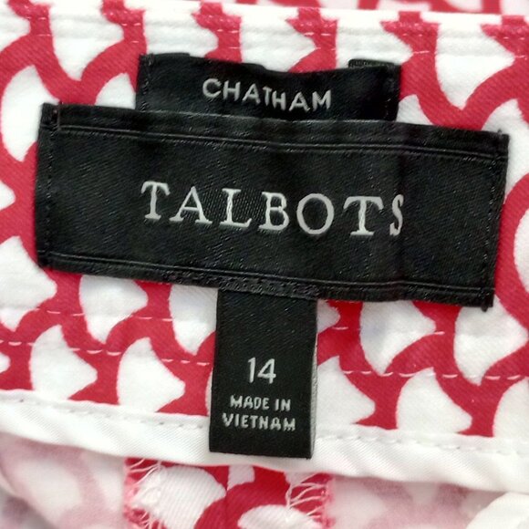 Talbots Chatham Red & White Scallop Print Ankle Pants - Picture 2 of 9